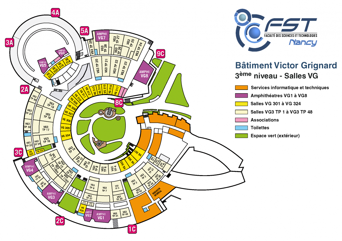 Plan du bâtiment Victor Grignard niveau 3 - Salles VG TP 22 à 25